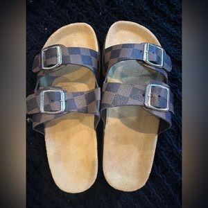 Brown Monogram Open Sandals with Cork Base